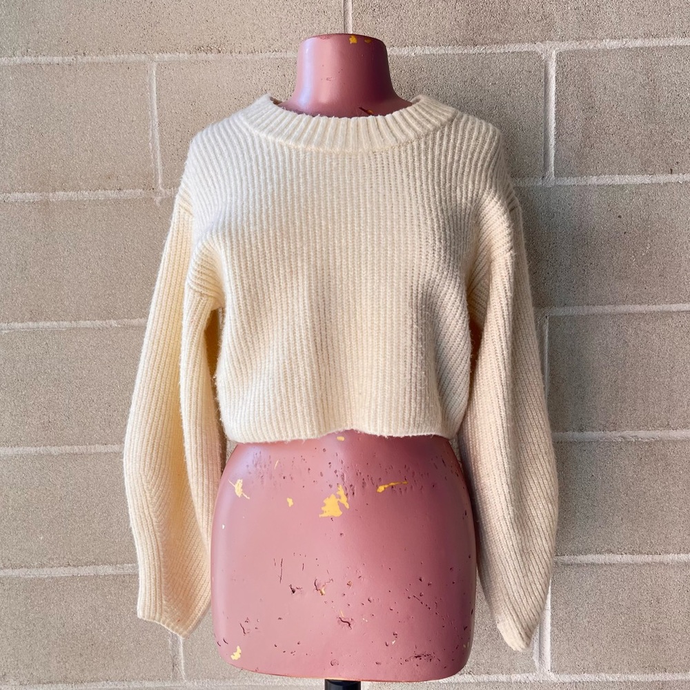 URBAN OUTFITTERS oversized cropped crew neck sweater with balloon sleeves
